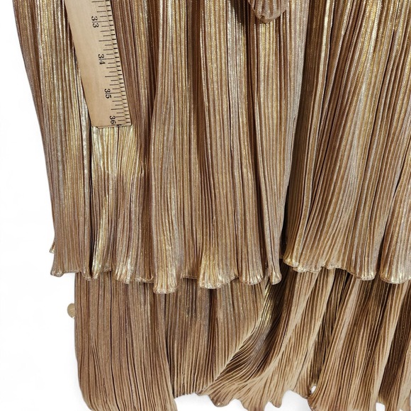 MAC DUGGAL IEENA Dress Womens 8 Gold Pleated Tiered Metallic Belted Formal 27062 - Picture 7 of 15